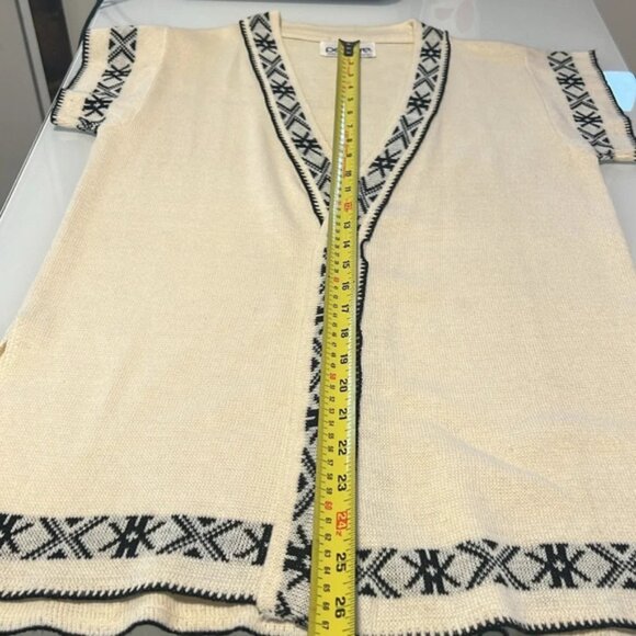 70's Aztec print short sleeve cardigan wrap with belt cream black hippy boho - Picture 8 of 8